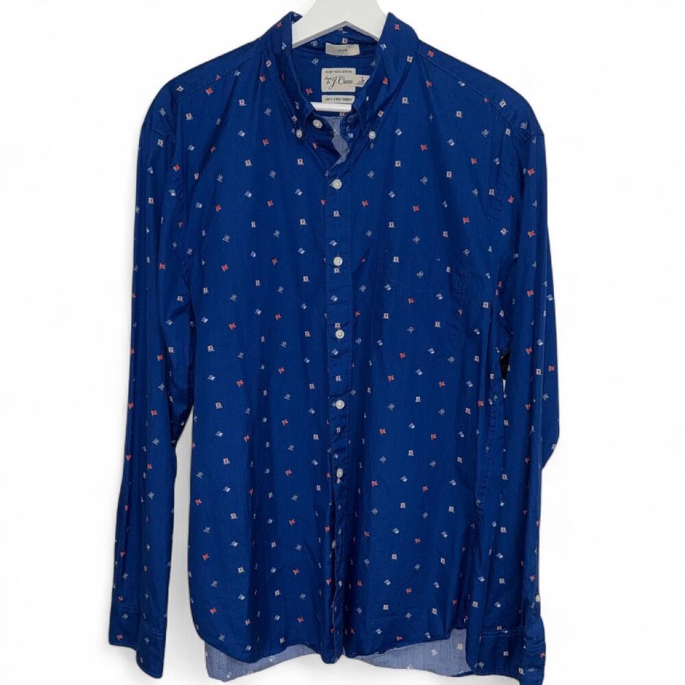 J.Crew Men's Blue Signal Flag Print Button Down Shirt Long Sleeve Size L